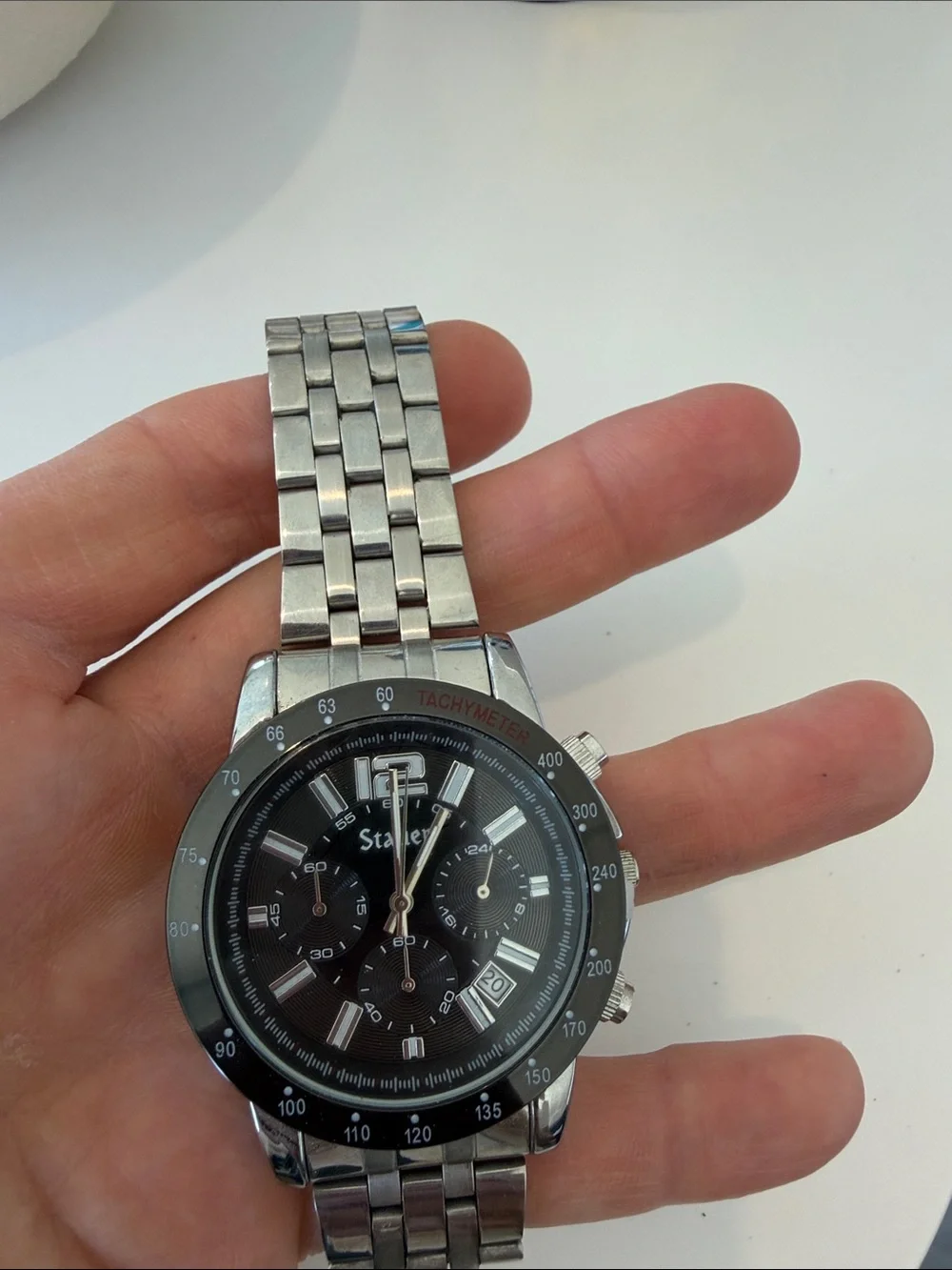 Stailer Men's Black Dial Stainless Steel Chronograph Watch